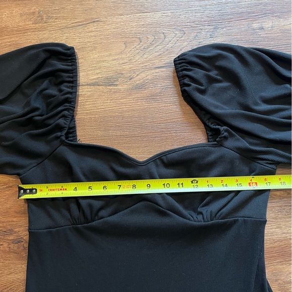 FREE PEOPLE BEACH Bel Air Ribbed Midi Dress Puff Sleeve Black Women's Size XL - Picture 14 of 15